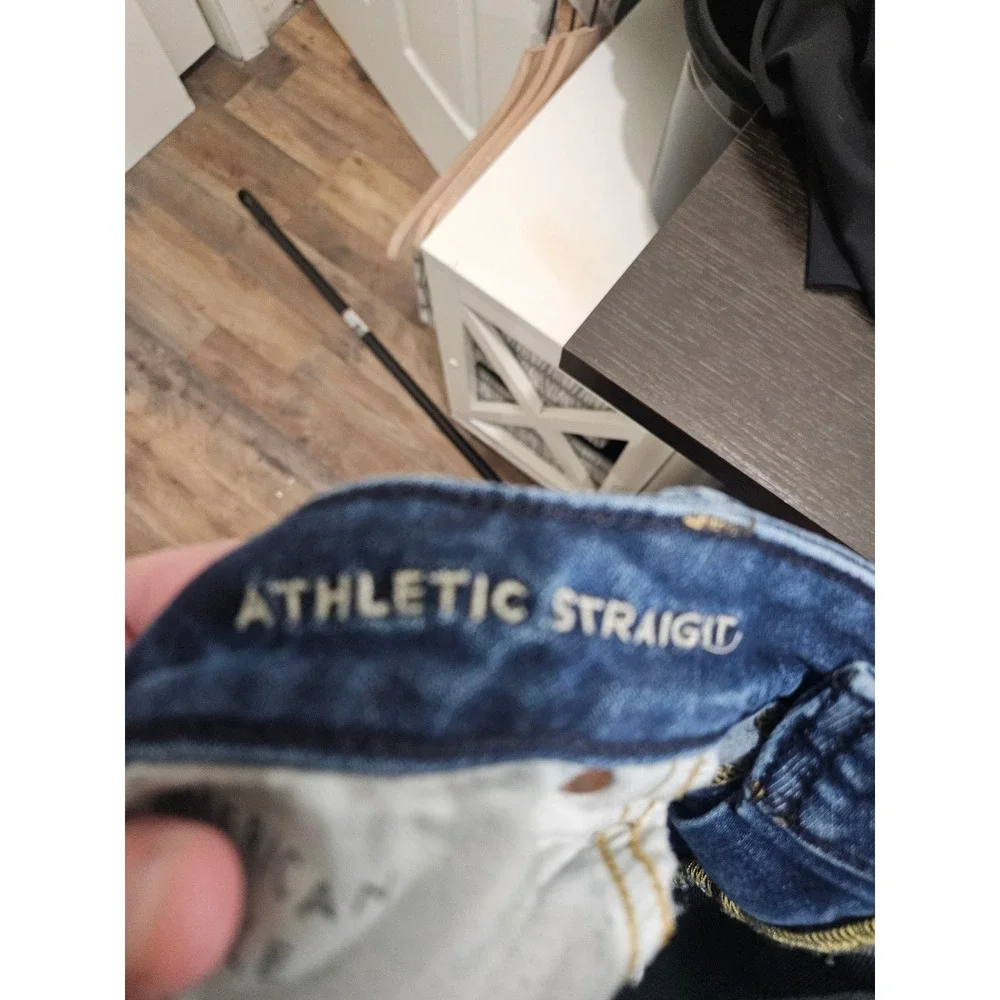 American Eagle Mens Athletic Straight Jeans Dark Wash Blue 38x32 Stretch Denim